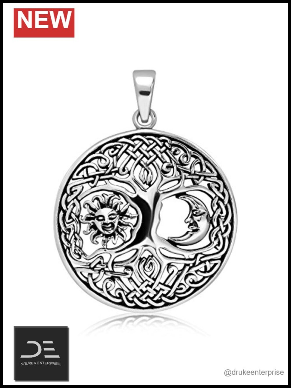 925 Sterling Silver Celtic Tree of Life Pendant Necklace Women Boho Earth Sun